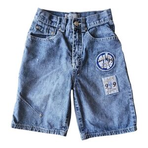 VTG Boys Y2K Panyc Blue Denim Shorts Patches 99 Size 8